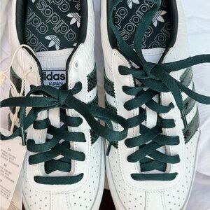 adidas White Sneakers with Dark Green Stripes Japan -croc pattern